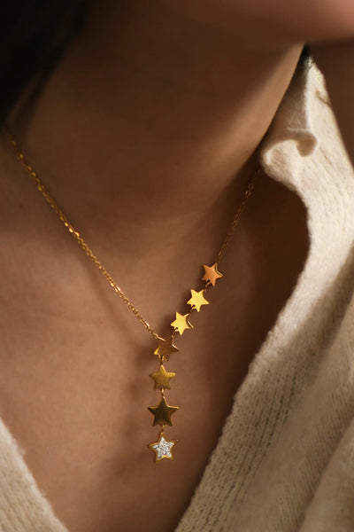 18K Gold Plated S.S. Star Lariat Necklace