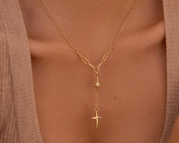 18K Gold Plated S.S. Star & Cross Necklace