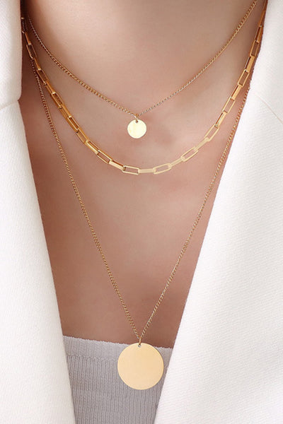 18K Gold Plated S.S. Triple Layer Disc Pendant Necklace