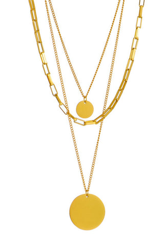 18K Gold Plated S.S. Triple Layer Disc Pendant Necklace