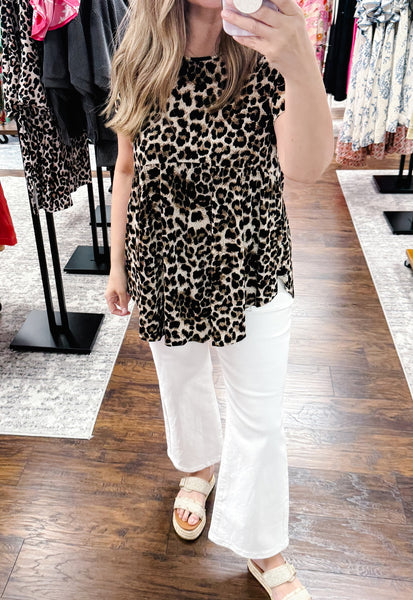 Leopard Short Sleeve Babydoll Top
