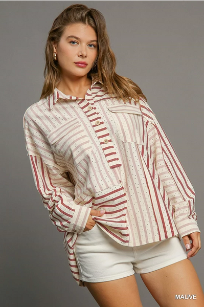 UMGEE Mauve Wine Textured Button Down