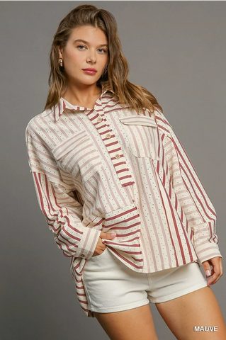 UMGEE Mauve Wine Textured Button Down