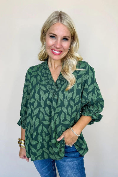 UMGEE Green Mix Leaf Print Top
