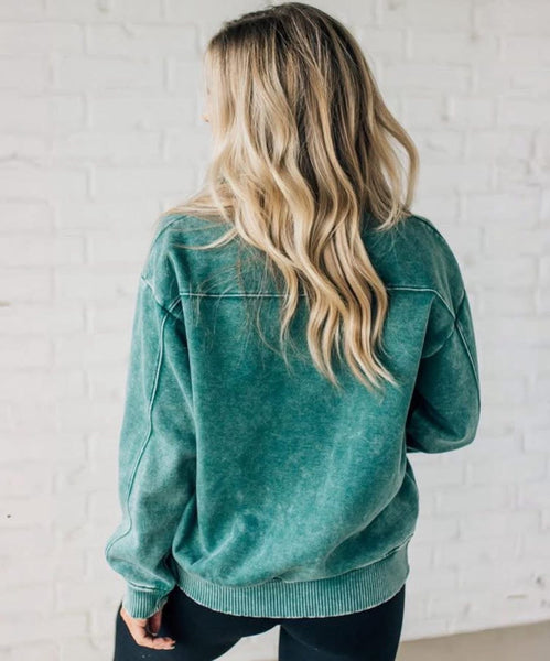 Acid Wash Sweatshirt Pullover Dark Green