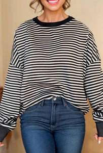 Black Stripe Cozy Knit Top