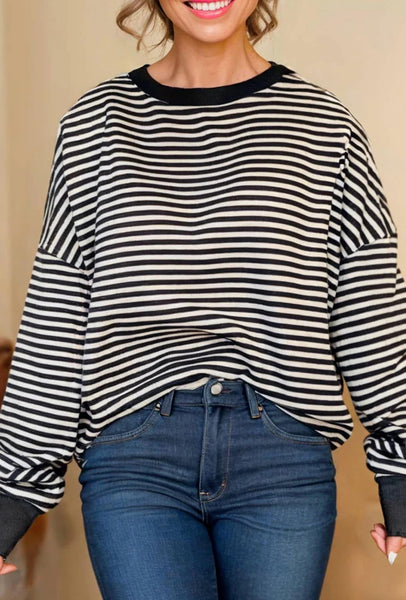 Black Stripe Cozy Knit Top