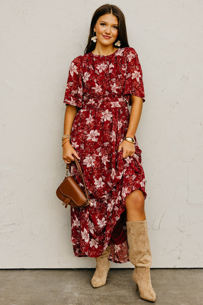 Lauren Wine Floral Maxi Dress
