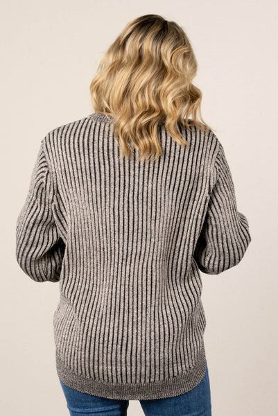 Curved Hem Two Tone Sweater Black