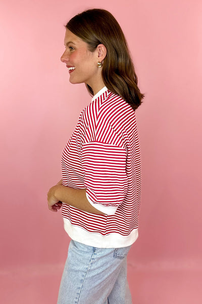 Stripe Contrast Top Ruby Red