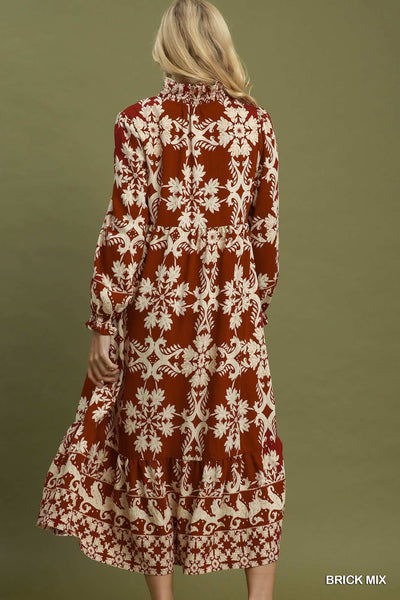UMGEE Cameron Border Print Maxi Dress Brick
