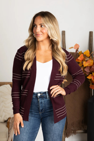 Stitch Stripe Cardigan Plum