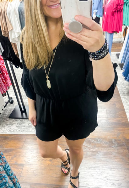 Airflow Elastic Waist Romper Black