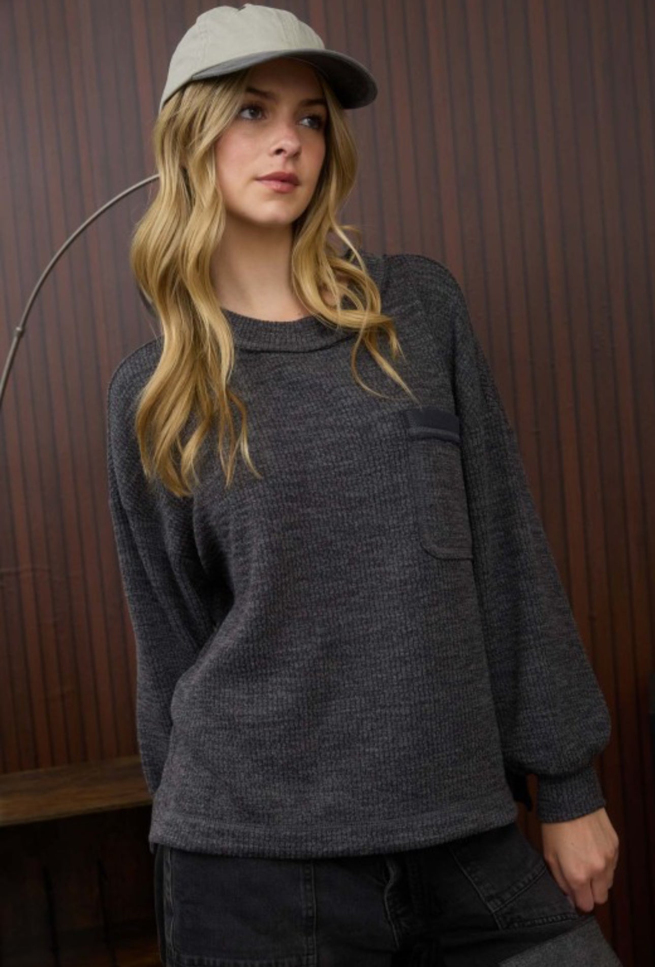 Crew Neck Pocket Sweater Charcoal