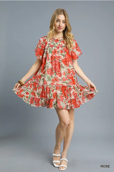 UMGEE Rose Watercolor Tiered Dress