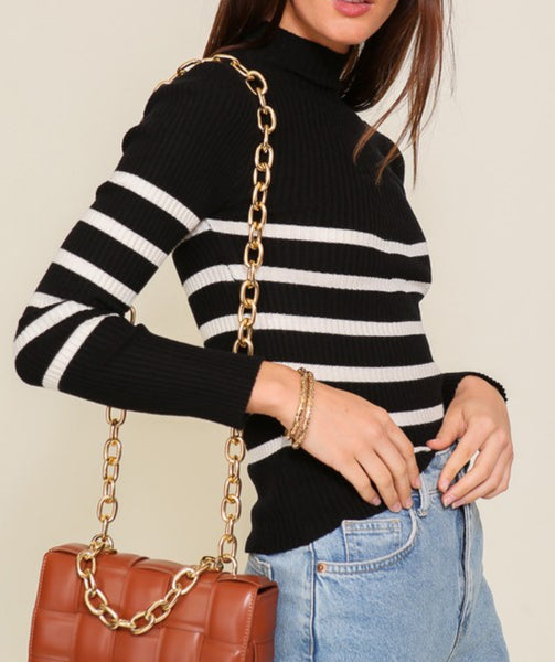 Black Ivory Striped Sweater Top