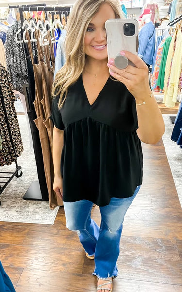 Airflow V Neck Babydoll Top Black