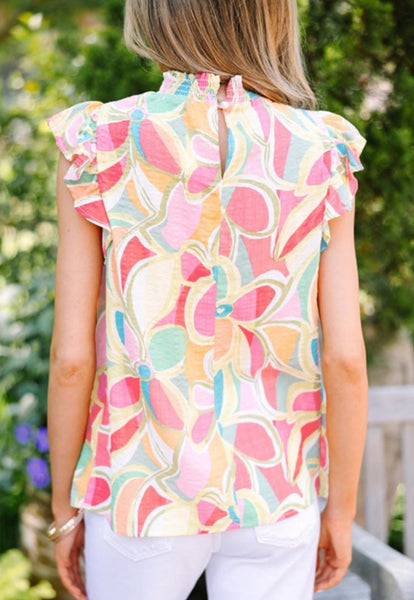 Molly Abstract Print Smocked Collar Top