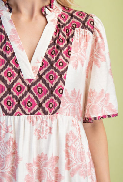 Blush Mix Print Midi Dress