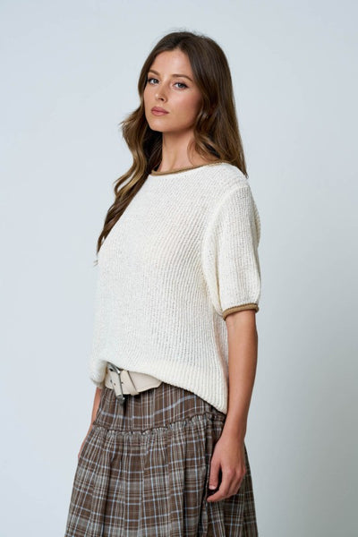 Contrast Trim Knit Sweater Oatmeal