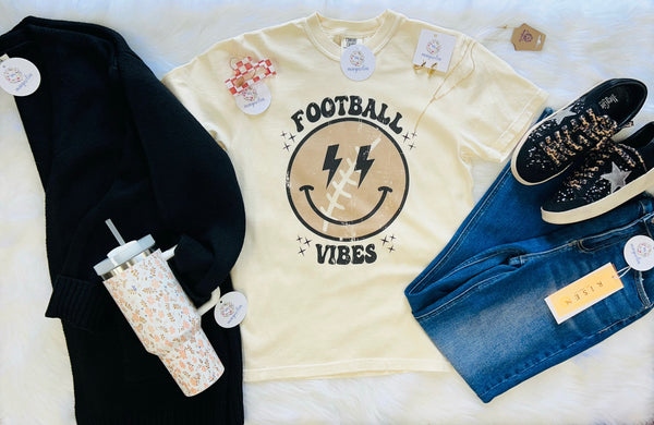 Comfort Colors Football Vibes Smiley Tee