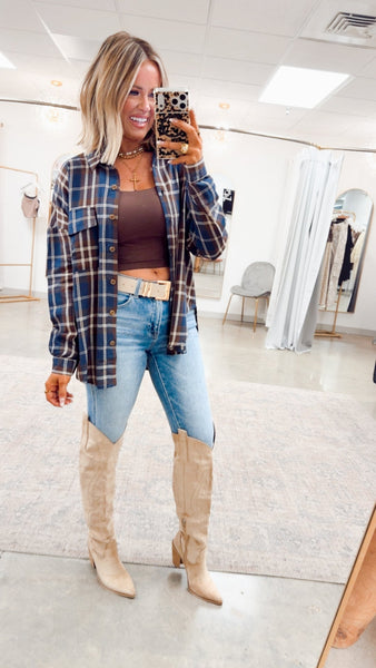 Flannel Plaid Button Down Blue Mix