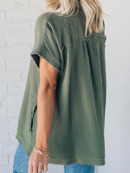 Laci Raw Hem Top Dusty Green