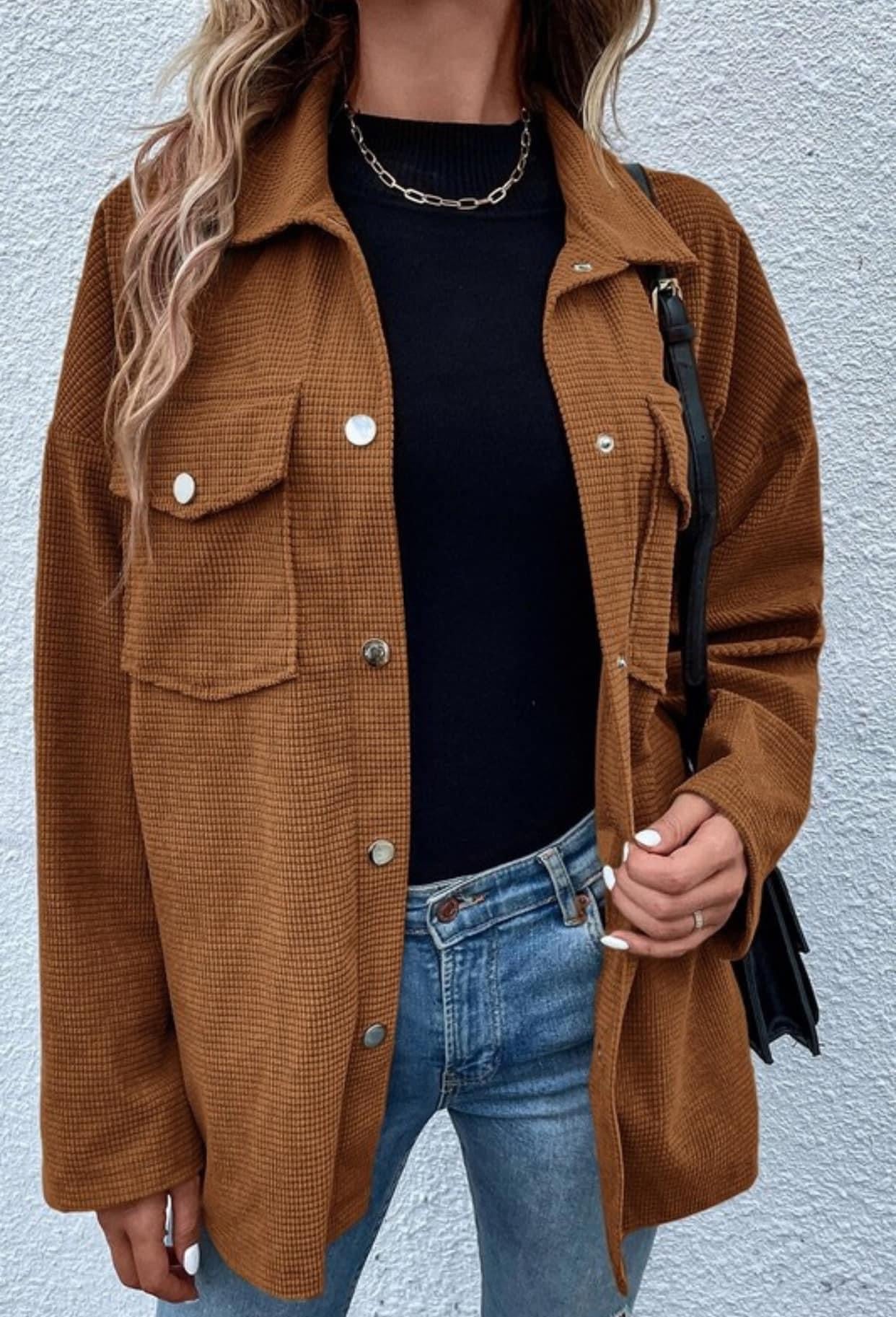 Chestnut Textured Button Down Shacket