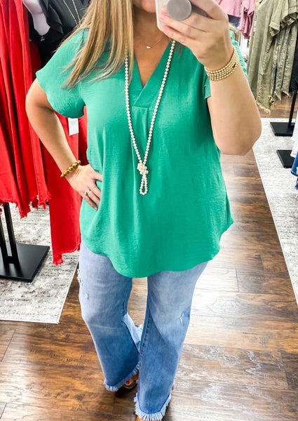 Woven Airflow V Neck Top Paris Green