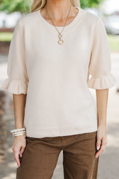 Soft Ruffle Sleeve Sweater Cream