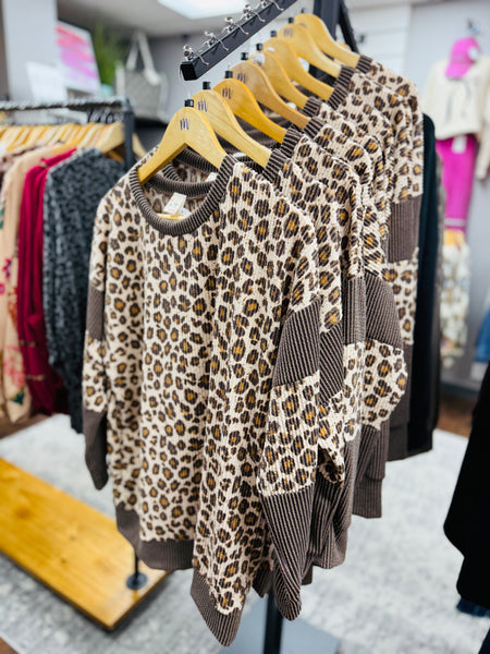 Mocha Ribbed Leopard Top