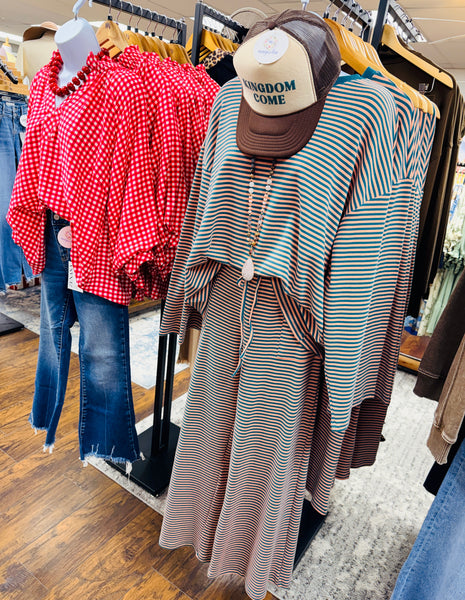 Teal & Apricot Stripe 2PC SET