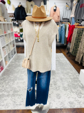 V Neck Boxy Sweater Vest Heather Mocha