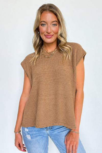 Luxe Crew Neck Layering Sweater Camel