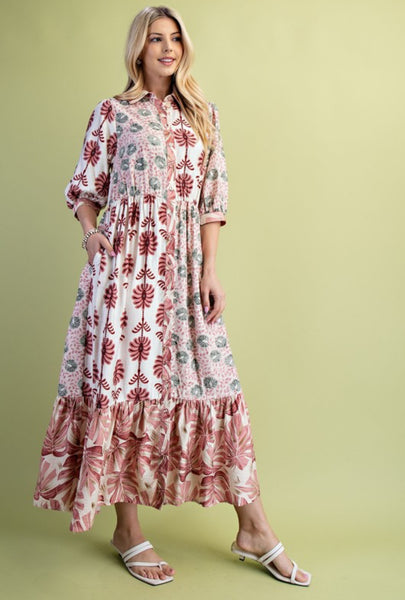 Gretchen Mixed Print Dress Blush Mix