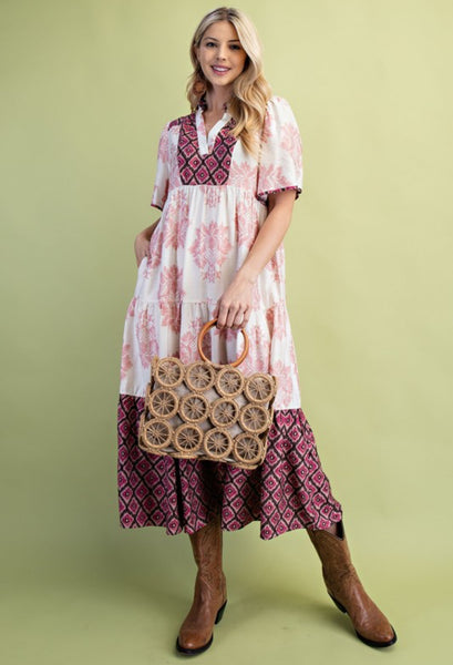 Blush Mix Print Midi Dress