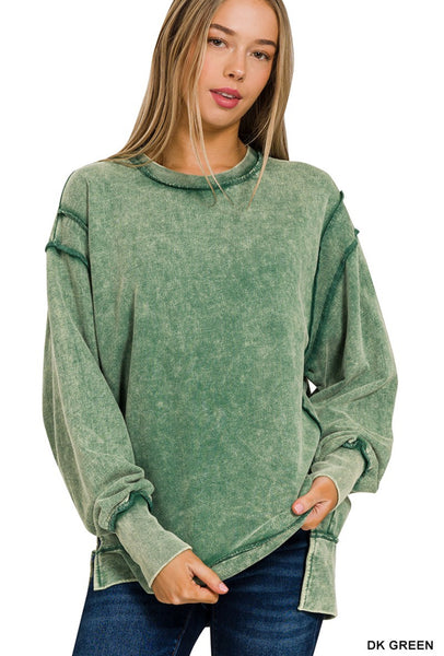 Acid Wash Exposed Seam Sweatshirt Dark Green