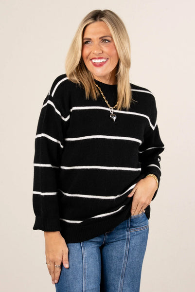 Stripe Classic Boyfriend Sweater Black