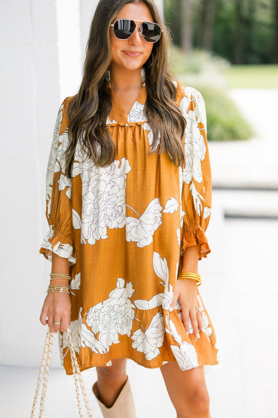UMGEE Mocha Floral Babydoll Dress
