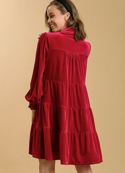 UMGEE Red Velvet Tiered Dress