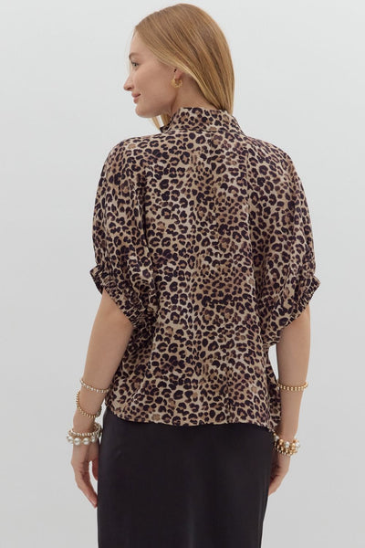 Luxe Leopard Popover Top Wine Mocha
