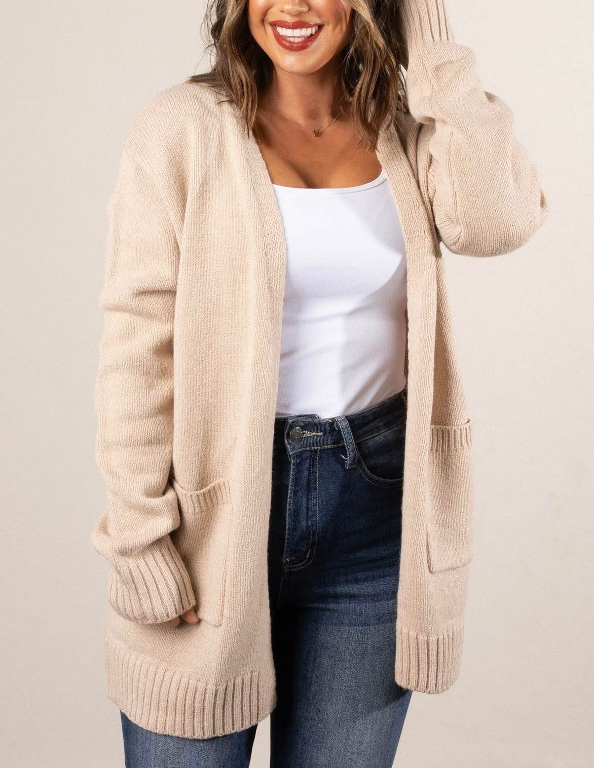 Essential Sweater Cardigan Beige
