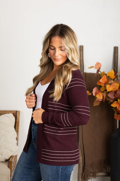 Stitch Stripe Cardigan Plum