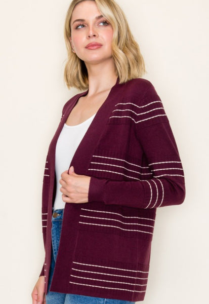 Stitch Stripe Cardigan Plum
