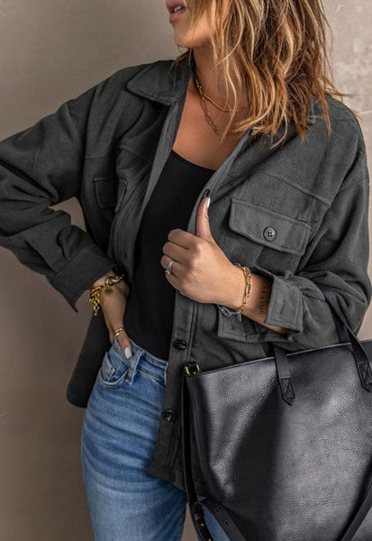 Dark Grey Button Down Shirt Jacket