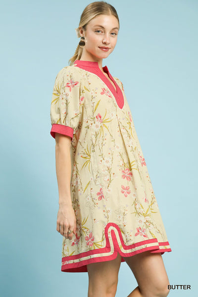 UMGEE Butter Yellow Floral Contrast Dress
