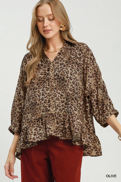UMGEE Leopard Print Peplum Top