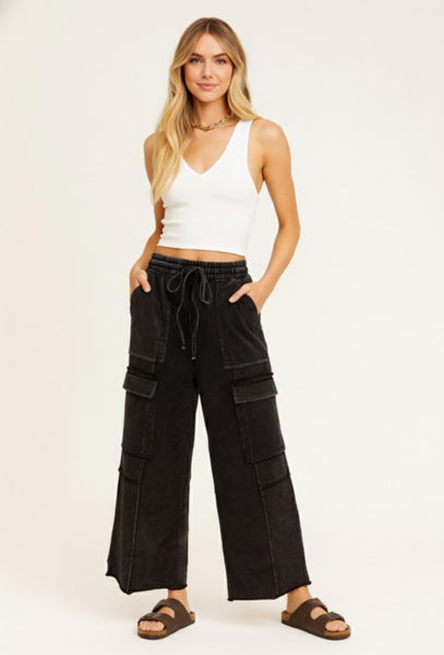 Mineral Washed Cargo Pant Black