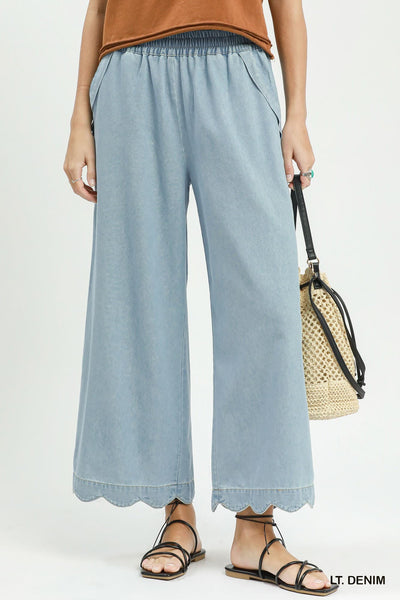 UMGEE Denim Scalloped Hem Pant