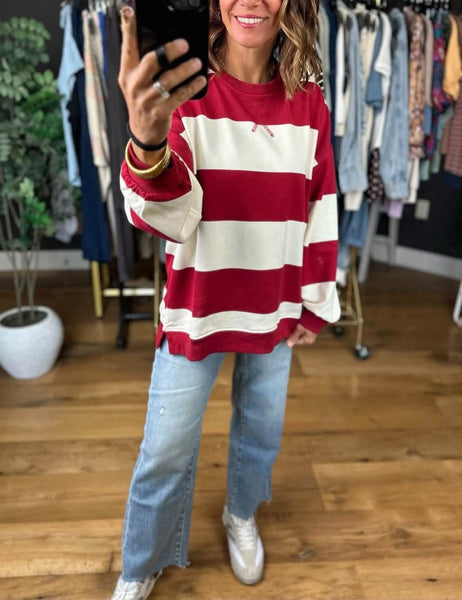 Red Wide Stripe Knit Top